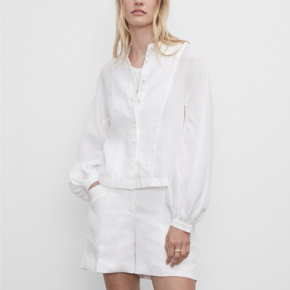 Linen Blouson Sleeve Shirt - New With Tags - NEVER WORN - White